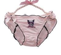 EasyTalk Kawaii Pink Satin Knickers with Bow Detail, Side-Tie Panties, Anime Print Design, Milk Silk Underpant, Cute school uniform style Lingerie,L,30954S-P