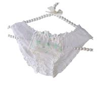EasyTalk Kawaii White Lace Panties with Pearl Beaded Waistband, Cute Strawberry Embroidered Underwear, Soft Cotton Blend