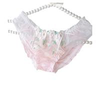 EasyTalk Ladies' Floral Embroidered Mesh Panties, White with Green Leaves, Ruched Design, Delicate Lace Trim, Womens Cute Knickers,XL,M016-P