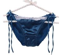 EasyTalk Ladies' Satin Side-Tie Knickers with Lace Trim, Soft Milk Silk Panties for Teens, Elegant Lingerie Collection in Teal and Rose Gold, Cute Womens Underwear,M,20716E-B