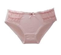 EasyTalk Ladies' Soft Cotton Bikini Brief, Pink Ruffled Trim with Bow Detail, Delicate Lace Edging, Breathable & Comfortable, Kawaii Lingerie for Teens,L,88082