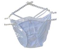 EasyTalk Luxury Lace Tulle Ruffle Briefs, Pearl Charm Bow Panties, Soft Breathable Daily Wear Knickers, Lingerie for UK Women,M,24201-B