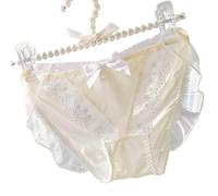EasyTalk Luxury Sheer Mesh Lace Briefs for Women, Low Rise Ruffle Panties with Satin Bow, Breathable Soft Stretchy Lingerie in UK Standard Sizes,3XL,HY186-Y