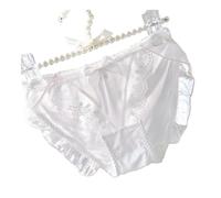 EasyTalk Luxury Sheer Mesh Lace Briefs for Women, Low Rise Ruffle Panties with Satin Bow, Breathable Soft Stretchy Lingerie in UK Standard Sizes,3XL,HY186-W