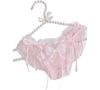 EasyTalk Panties, Cute, High School Students, Bowknots, Lace, Women's Panties, Artificial Silk Fabric, Seductive, Soft, Non-restrictive, Breathable, Comfortable, Women's, Underwear,Pink, L