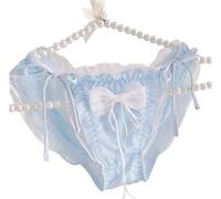 EasyTalk Panties, Cute, High School Students, Bowknots, Lace, Women's Panties, Artificial Silk Fabric, Seductive, Soft, Non-restrictive, Breathable Blue