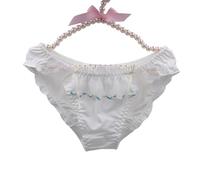 EasyTalk Satin Ruffle Panties with Lace Trim, Elastic Waist, Soft Underwear, Womens Cute Knickers White, Ladies Sexy Briefs,XL,S065-W