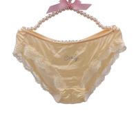 EasyTalk Sexy Satin Lace Trim Panties for Women, Rhinestone Candy Letter Low Rise Briefs, Seductive Feminine Lingerie for UK Ladies,M,23039-Y