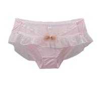 EasyTalk Sexy Sheer Tulle Ruffle Panties for Women, Lace Trim Briefs with Satin Bow, Seductive Feminine Lingerie for UK Ladies, Low Rise Brief Underwear,M,XB0512-4P