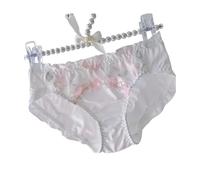 EasyTalk Sweet Butterfly Embroidered Satin Panties, Delicate Ruffled Trim with Bow Details, Floral Lingerie, Breathable & Comfortable, Kawaii Lingerie for Teens,XXL,XB021-W