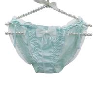 EasyTalk Sweet Lolita Satin Panties with Bow Details, Ruffled Mesh Trim, Romantic Victorian Style Underwear, Breathable & Comfortable, Kawaii Lingerie for Teens,M,XB666-G