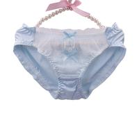 EasyTalk Women's Japanese Style Balletcore Satin Briefs, Tulle Ruffle Panties with Lace & Bows, Cute Feminine Lingerie for UK Market,XL,XB702-B