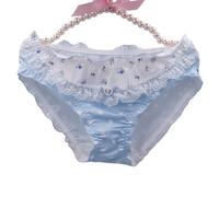 EasyTalk Women's Japanese Style Cherry & Floral Print Briefs, Lace Trim Panties with Heart Bow, Cute Pastel Lingerie for UK Market,M,50935S-B