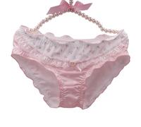 EasyTalk Women's Japanese Style Cherry & Floral Print Briefs, Lace Trim Panties with Heart Bow, Cute Pastel Lingerie for UK Market,L,50935S-P