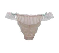 EasyTalk Women's Lace Ruffle Panty with Bow Detail, Japanese Floral Embroidery G-String for Women Cute Cheeky Panties Seamless Thongs Soft Knickers Sexy Underwear,XL,XLD-01Y