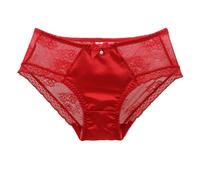 EasyTalk Women's Mid Rise Satin Lace Mesh Panties Sexy Beaded Bow Knot Breathable Sheer Cute Soft Knickers Solid Color Japanese Ladies Underwear,M,2018-014R