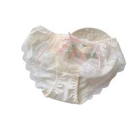 EasyTalk Women's Vintage Floral Embroidery Lace Briefs, Sheer Mesh Ruffle Panties with Ribbon Bow, Elegant Feminine Lingerie, Low Rise Briefs,M,XB018-Y