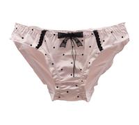 EasyTalk Women's White Polka Dot Satin Panties with Black Lace Trim and Bow Detail, Romantic Style Underwear, Ladies Sexy Silk Knickers,XL, 23030-P