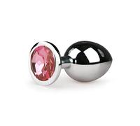 EasyToys Anal Collection Silver Buttplug with Pink Diamond, 8.4 cm/3.31 Inch, Medium, Metal Buttplug, Several Sizes and Colours