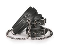 EasyToys Fetish Collection Leather Collar with Handcuffs, Black