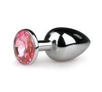 EasyToys Metal No.1 - silver anal plug with pink gem, cone-shaped (2.7 cm)