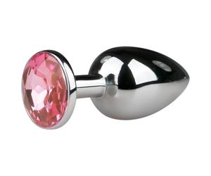 EasyToys Metal No.1 - silver anal plug with pink gem, cone-shaped (2.7 cm)