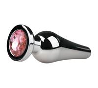 Easytoys Metal No.11 - Pink Gem Cone Anal Plug - Silver (3.5cm)