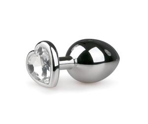 Easytoys Metal No.7 - Heart-Shaped Anal Plug with White Gem - Silver