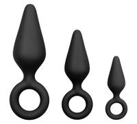 Easytoys - Ringed Anal Plug Set - 3 Pieces (Black)