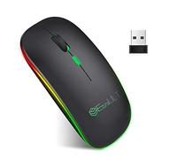 EasyULT LED Wireless Mouse, Rechargeable 2.4GHz with USB Mini Receiver, Ultra Slim Optical Bluetooth Mouse, 1600 dpi Adjustable Silent Mouse, Home&Office for PC/Mac/Laptop(Black)