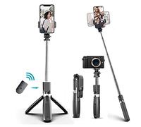 EasyULT Selfie Stick Tripod, 3 in 1 Bluetooth Selfie Stick Extendable Portable, with Detachable Wireless Remote, Selfie Stick Compatible with iPhone, Sumsung S9/S8/S7, Huawei and More(Black)