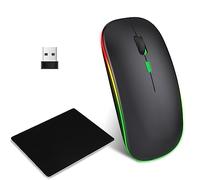 EasyULT Wireless Mouse, 2.4GHz USB Quiet Wireless Mouse, Bluetooth 5.1 Rechargeable, 800-1200-1600 DPI Adjustable Optical Tracking, Slim Mouse with Mouse Pad for Laptop, PC, Mac, Android - Black