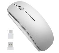 EasyULT Wireless Mouse, 2.4GHz with USB Mini Receiver & USB-C Receiver, Rechargeable Noiseless Mini Mouse, 1600 DPI Adjustable, or Laptop, PC, Computer, Desktop,Notebook,Macbook,Chromebook-Silver