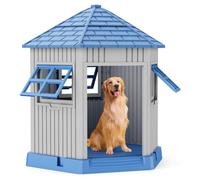 EasyUp Dog House Outdoor Resin Puppy Shelter with Air Vents and Elevated Floor, Sturdy Durable Waterproof Dog Kennel for Small Medium Large Sized Dogs (34.8 * 30.51 * 36.89in,Blue)