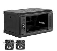 EasyVibe 6U Wall Mount Network Cabinet with Fans and Shelves, IT Network Rack Enclosure Cabinet with Locking Glass Door, Removable Side Panels, Cooling Fans, for 19” IT Equipment