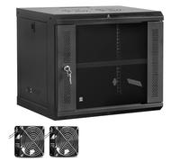 EasyVibe 9U Wall Mount Network Cabinet with Fans and Shelves, IT Network Rack Enclosure Cabinet with Locking Glass Door, Removable Side Panels, Cooling Fans, for 19” IT Equipment