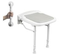 Easyvibe Folding Shower Seat with Grab Bar, Support 4000lbs(180kg), Adjustable Height Fold Down Shower Seat Wall Mounted, Shower Bench Wall Mounted for Elderly-Adults-Pregnants-Seniors-Disabled