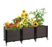 EasyVibe Raised Plant Box with Wheels 120L x 40W x 40Hcm, Raised Beds for Gardening Self Watering, Durable Metal Lockable Casters, Rectangular Garden Planter Perfect for Garden Patio Balcony Deck