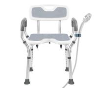EasyVibe Shower Chair with Arms and Back, 53cm Heavy Duty Bath Seat, Grey Padded Shower Bench with Hygiene Cutout & Cold-Proof EVA Pads, 150kg Capacity