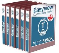 Easyview Premium 3-Ring Binders with Clear-View Covers and Round Rings, Binders for School or Office, 1 Inch, Pack of 6, Burgundy