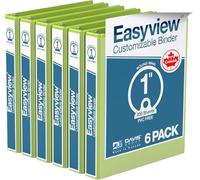 Easyview Premium 3-Ring Binders with Clear-View Covers and Round Rings, Binders for School or Office, 1 Inch, Pack of 6, Lime Green