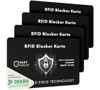 EasyWallet DEKRA Tested NFC/RFID Blocker Card, E-Field Jammer Technology for Secure Card Protection, Extra Thin (0.84 mm), Perfect for Any Wallet, Optimal Protection, black, 4x (4er Set), Pack of 4