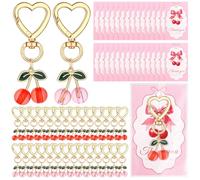 Easywiny 30 Sets Cherry Keychain Party Favors Bulk Cherries Keyring with 30 Thank You Cards and Bags Cherry on Top Baby Shower Decorations Wedding Guest Gifts Birthday Party Supplies