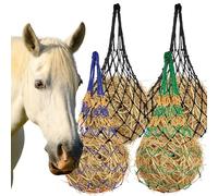 Easywiny 4 Pcs Hay Nets for Horses, Slow Feeder Hay Nets for Forses, Hay Nets for Horses Slow Feed, Hay Net for Goat Cattle Equine Horses Stalls Barn Supplies (Black, Yellow, Green, Blue) (4)