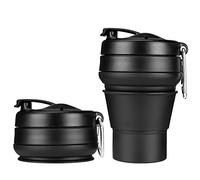 EASYXQ Collapsible Coffee Cup, 16 OZ 480ml Large Silicone Folding Camping Mug, Leak Proof BPA Free Portable, Travel Bottle with Lids for hiking, Microwave & Dishwasher Safe (Black)