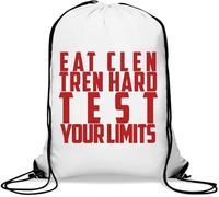Eat Clen Tren Hard Test Your Limits Funny Gym Sack Casual Drawstring Bag White