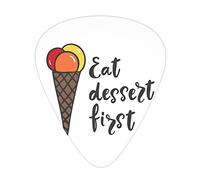 Eat Dessert First Guitar Picks 12 Pack Universal ABS Guitar Picks,Food Quote with Colorful Scoops of Ice Cream on Cone Cartoon,for Acoustic and Electric Guitar