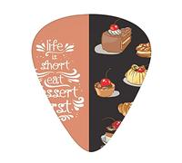 Eat Dessert First Guitar Picks Picks 12 Pack with Thin Box,Hand Drawn of Various Delicious Dessert Vintage afflatus and Quote,Special Guitar Plectrums Gift Set for Guitarist