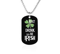 Eat Drink And Be Irish Couples Memorial Necklaces for Women Men Square Titanium Steel Chains Pendant Jewelry Gift