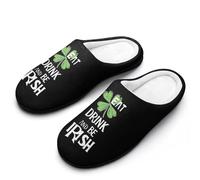 Eat Drink And Be Irish Slippers Women Winter Warm Cotton Hotel Slippers Anti-Slip Indoor Slip-Ons House Shoes 11-12（42-43）